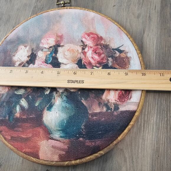 Floral Art Framed Picture Pink Roses Vase Round Cottage Country Renaissance - Picture 9 of 9